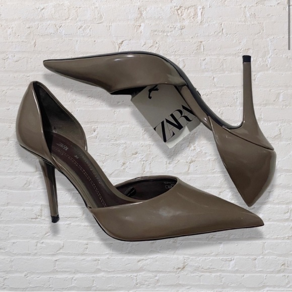 Zara Taupe Pointed Toe High Heel Court Shoes - Picture 3 of 10